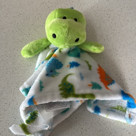 Le Bebe Favorite Dinosaur Lovey Security Blanket Dino Green White Orange Baby - Picture 2 of 6